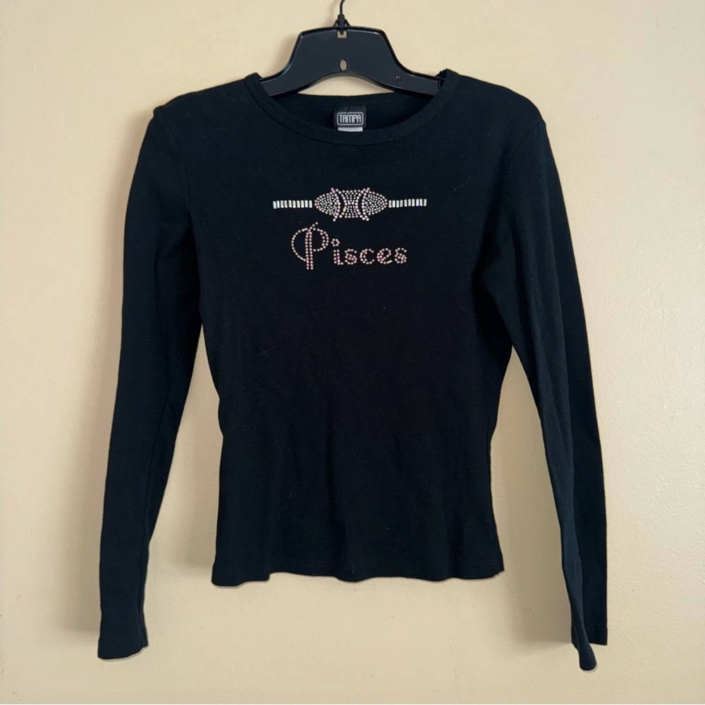 Vintage TAMPA Pisces Astrology Long Sleeve Rhinestone Tee